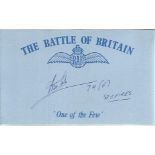 W D K Franklin 74 Sqn Battle of Britain signed index card. Good condition