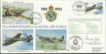 Grp Capt James Tait DSO***, DFC* 617 Sqn CO signed 1993, 75th ann RAF cover flown by VC10. Tait