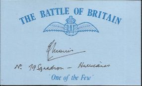 T Morris 79 sqn Battle of Britain signed index card. Good condition