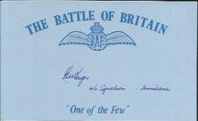 P R McGregor 46 Sqn Hurricanes Battle of Britain signed index card. Good condition