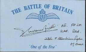D E Mansfield 236 Sqn Battle of Britain signed index card. Good condition