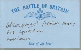 Henry Lafont 615 Sqn Hurricanes Battle of Britain signed index card. Good condition