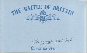 L Heimes 235 Sqn Blenheim Battle of Britain signed index card. Good condition