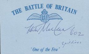 C H MacLean 602 Sqn Battle of Britain signed index card. Good condition
