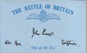 J Kemp 54 Sqn Spitfires Battle of Britain signed index card. Good condition