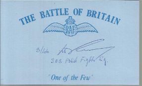 W Lokuciewski 303 Sqn Battle of Britain signed index card. Good condition
