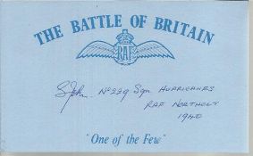 G B Johns 229 Sqn Hurricanes Battle of Britain signed index card. Good condition