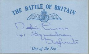 R M M D Lucas 141 Sqn Defiants Battle of Britain signed index card. Good condition
