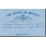 C A L Hurry 43 and 46 Sqns Battle of Britain signed index card. Good condition