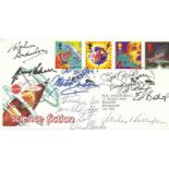 Gerry & Sylvia Anderson signed 1995 Science Fiction FDC, also signed Ed Bishop, David Healy, Shane