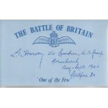 L W Harvey 54 Sqn Battle of Britain signed index card. Good condition
