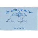 A L Deere 54 Sqn Battle of Britain signed index card. Good condition