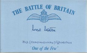 J A Jaske 312 Sqn Battle of Britain signed index card. Good condition