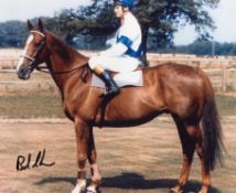 Bob Champion signed colour 10x8 photo.  Seen here on Aldaniti winner of the 1981 Grand National.