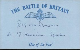 R I G MacDougall  17 sqn Battle of Britain signed index card. Good condition