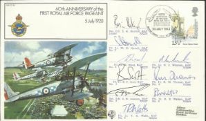 Red Arrows 60th Ann First Royal Air Force Pageant cover. Flown in The Red Arrows and signed by all