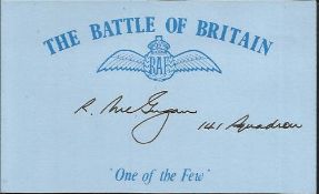 R McGugan 141 Sqn Battle of Britain signed index card. Good condition
