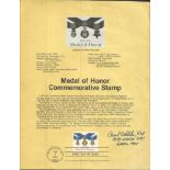 Brig Paul Tibbets signed A4 Medal of Honor commemorative stamp sheet with description of the medal