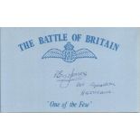 R E Jones 605 Sqn Battle of Britain signed index card. Good condition