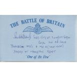R M Holland 600 Sqn Battle of Britain signed index card. Good condition
