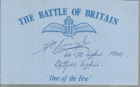A C Leigh 64 and72 Sqns Battle of Britain signed index card. Good condition