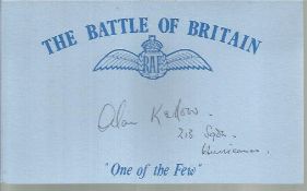 R A Kellow 213 sqn Hurricanes Battle of Britain signed index card. Good condition