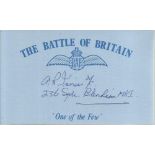 G R Inniss 236 Sqn Battle of Britain signed index card. Good condition