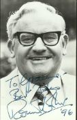Ronnie Barker signed 6 x 4 b/w portrait photo, relaxed smiling pose, To Graeme. Good condition
