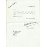 Norman Wisdom signed typed letter 1995 on his own stationary replying o an autograph request. Good