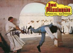 Terence Hill signed still from Zwei Missionane.  Few knocks to corners but not affecting photo or