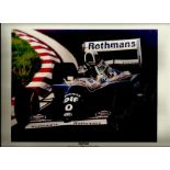 Damon Hill signed 10 x 8 Rothmans Renault print 1994. Odd ding to lower white border, otherwise