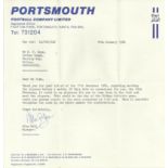 Alan Ball typed signed letter 1986, Portsmouth AFC letterhead refers to meeting the players before a