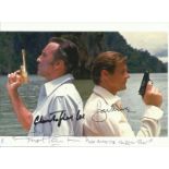 Roger Moore, Christopher Lee & Guy Hamilton signed 7 x 5 colour Man with the Golden Gun colour