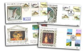 Benham Silk FDC collection of 8 Official FDCS inc BLCS3 1985 Composers, BLS(2)1 1983 Fishing x 2