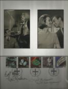 Honor Blackman & Lois Maxwell signed 1996 Cinema FDC matted with photos of both with Sean Connery