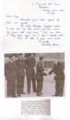 Squadron Leader Charlton 'Wag' Haw DFC DFM Order of Lenin. Signature on note with facsimile