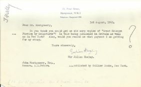 Sir Julian Sorell Huxley FRS typed signed letter 1962 (22 June 1887 - 14 February 1975) was an
