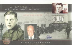 D-Day veteran Les Perry signed 2004 60th ann D-Day cover. Good condition