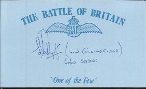 L W Collingridge 66 sqdn Battle of Britain signed index card. Good Condition