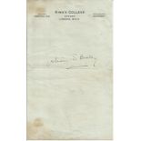 Julian Huxley signed on Kings College headed note paper. Good condition