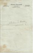 Julian Huxley signed on Kings College headed note paper. Good condition