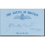 J M Bentley Beard 249 sqdn Battle of Britain signed index card. Good Condition