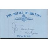 J C Freeborn 74 sqdn Battle of Britain signed index card. Good Condition