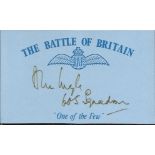 A Ingle 605 sqdn Battle of Britain signed index card. Good Condition