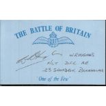 W R Hughes 23 sqdn Battle of Britain signed index card. Good Condition