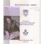 Signature of Squadron Leader Dave Glaser DFC on Westminster Abbey programme of  remembrance on 48th