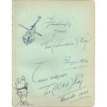 Ted Ray signed vintage autograph album page with really nice drawings and doodles, signed twice in