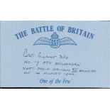 P Ayerst Battle of Britain signed index card. Good Condition