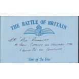 G H Bennions 41 sqdn Battle of Britain signed index card. Good Condition