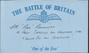 G H Bennions 41 sqdn Battle of Britain signed index card. Good Condition